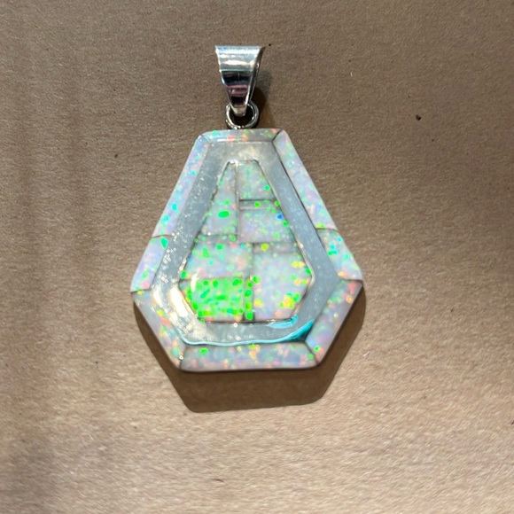 Sterling Inlaid Opal Large Pendant - Picture 2 of 5